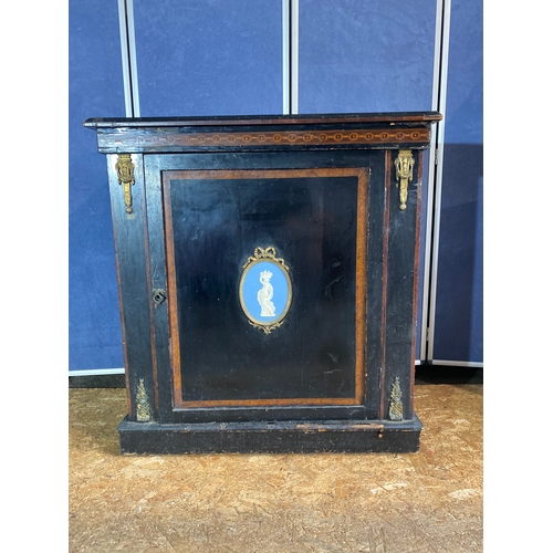 209 - 19th Century ebonised inlay gilt shelved cabinet with blue cameo ware