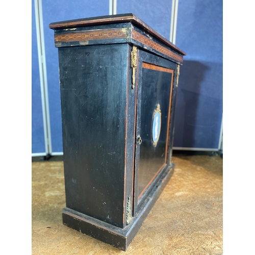 209 - 19th Century ebonised inlay gilt shelved cabinet with blue cameo ware