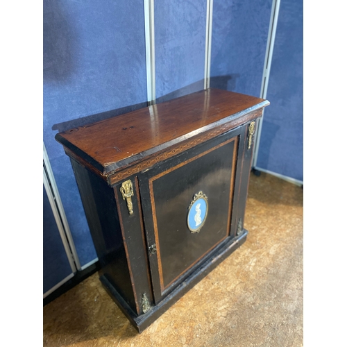 209 - 19th Century ebonised inlay gilt shelved cabinet with blue cameo ware