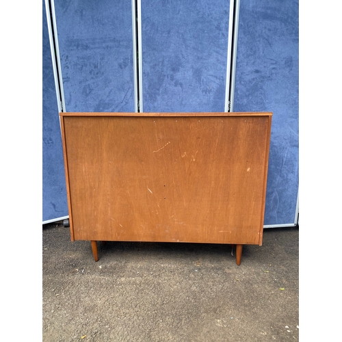 228 - Retro teak storage/ bookshelf unit with sliding glass doors and two drawers. 

Dimensions - 12