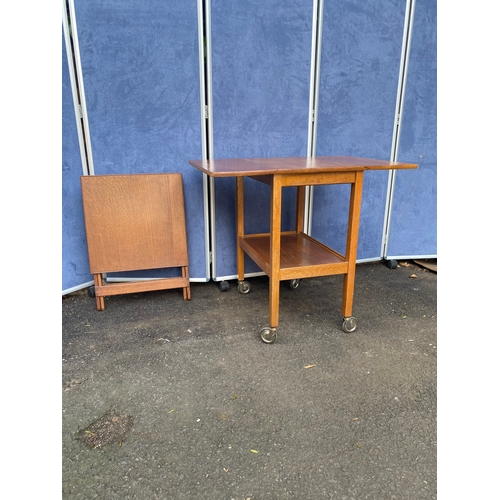 241 - Foldable table and drop leaf trolley table.