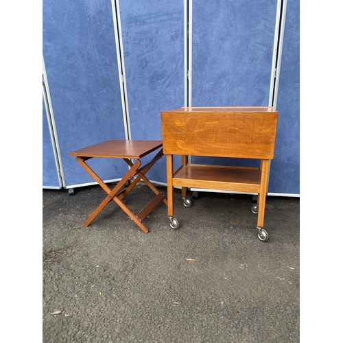 241 - Foldable table and drop leaf trolley table.