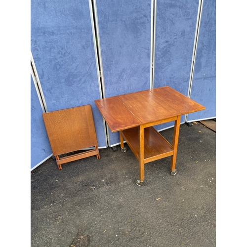 241 - Foldable table and drop leaf trolley table.