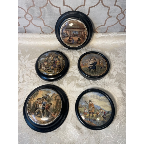 3 - Lot of Five Antique Prattware Pot Lids