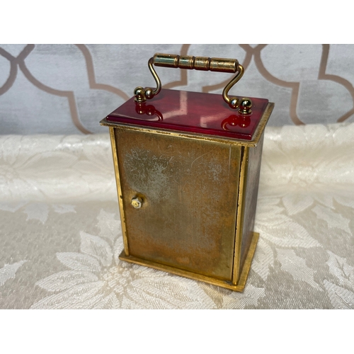 9 - Vintage 1970's Swiss Imhof Carriage Clock with Crimson Marble Enamel - 9cm x 7cm