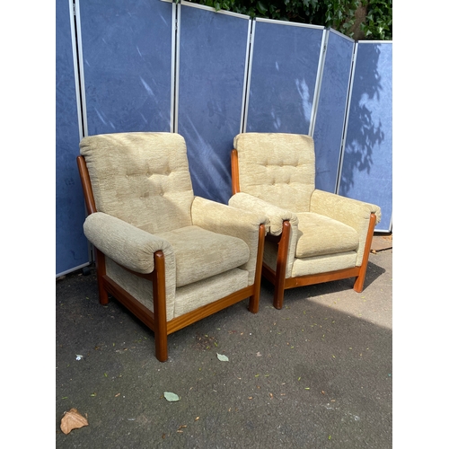 263 - Teak upholstered pair of matching armchairs 

Dimensions - 35