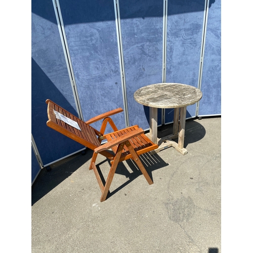 278 - Lindsey teak Circular garden side table and foldable chair