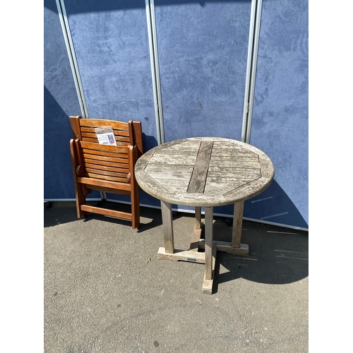 278 - Lindsey teak Circular garden side table and foldable chair