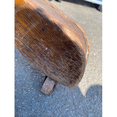 284 - Antique oak and leather swivel desk office chair.