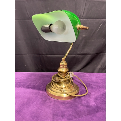 15 - Vintage Brass and Green Glass Bankers Lamp