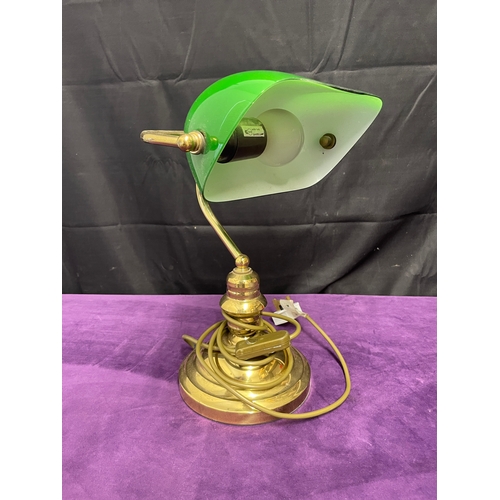 15 - Vintage Brass and Green Glass Bankers Lamp