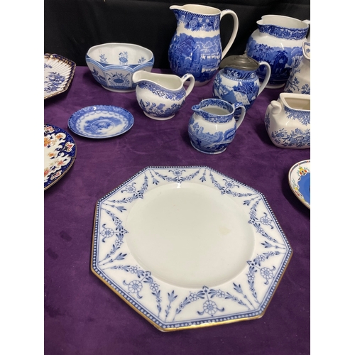 37 - Quantity of various vintage / antique blue and white ceramic  jugs / plates various makers Wedgwood,... 