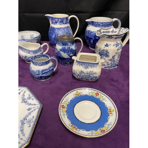 37 - Quantity of various vintage / antique blue and white ceramic  jugs / plates various makers Wedgwood,... 