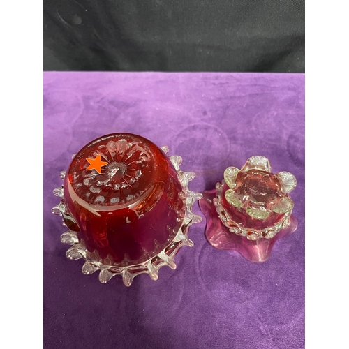 39 - Two antique hand blown cranberry glass vases