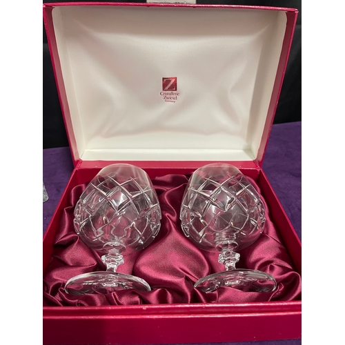 41 - Two crystal Brierglass decanters + Boxed Cristallerie Zwiesel Brandy Glasses