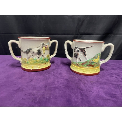 50 - Two large antique Loving cups with ceramic frogs  inside A/F