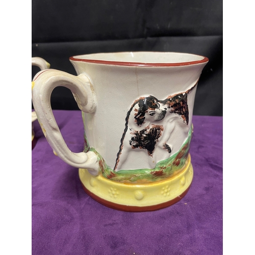 50 - Two large antique Loving cups with ceramic frogs  inside A/F