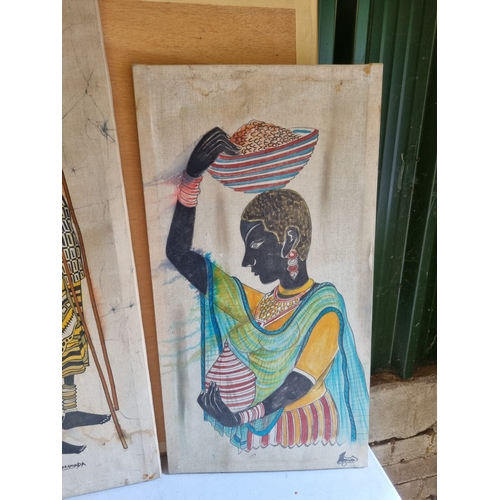 322 - African inspired artworks on canvas.