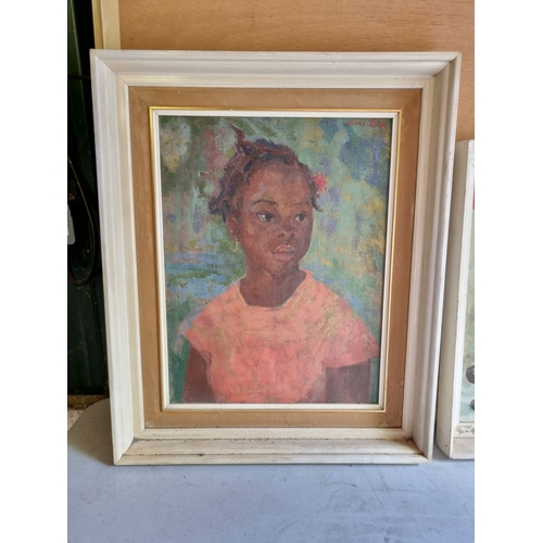 326 - A pair of signed paintings.
Bahamian Girl by Avril Linn 34cm x 45cm (painting dimension)
Still life ... 