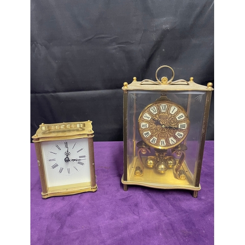 149 - Three Clock Brass Quartz Carriage Clock, Kundo Anniversary Clock + Quartz Anniversary Clock