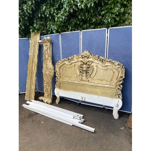 399 - Gilt painted ornate style double bed frame. 

Please see images for dimensions as a guide.