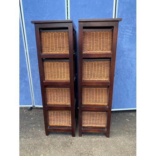 400 - A pair of narrow four drawer wooden weaving baskets storage rack.

Dimensions- 19