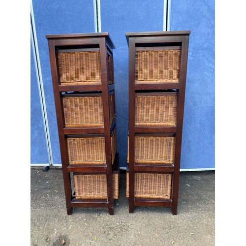 400 - A pair of narrow four drawer wooden weaving baskets storage rack.

Dimensions- 19