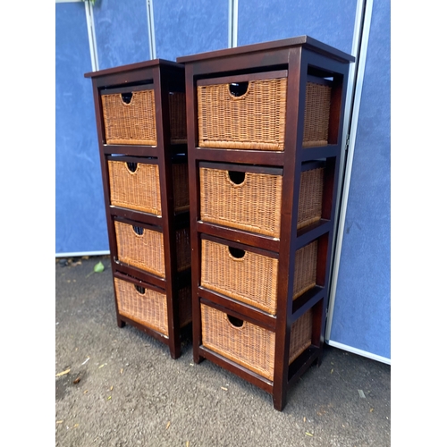 400 - A pair of narrow four drawer wooden weaving baskets storage rack.

Dimensions- 19