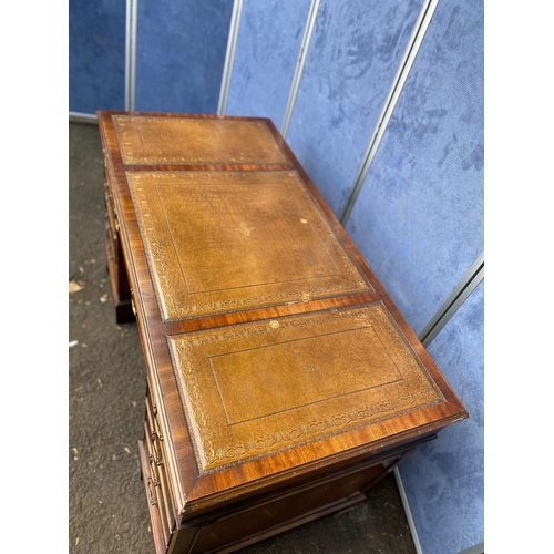 422 - Partners desk/Pedestal desk with tan leather inlaid.

Dimensions - 54