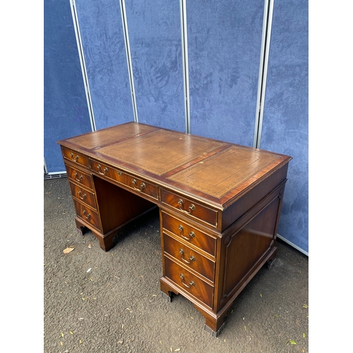 422 - Partners desk/Pedestal desk with tan leather inlaid.

Dimensions - 54