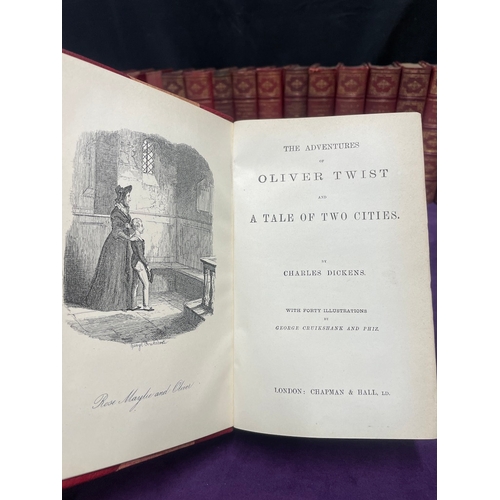 94 - 19th century 15 Leather-bound Charles Dickens Novels, Illustrations by George Cruickshank and phiz C... 