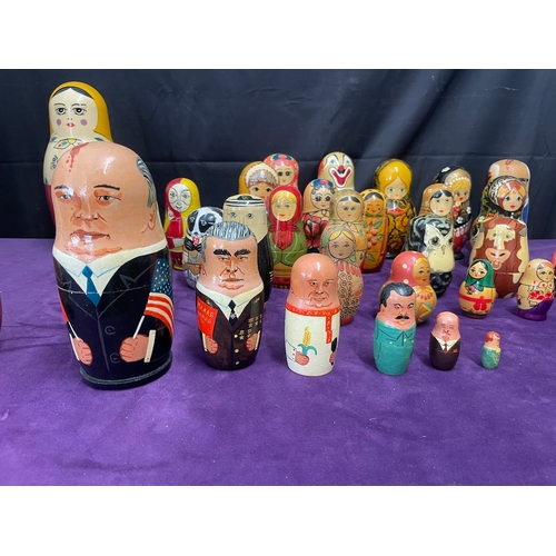 112 - Quantity of Vintage Wooden Russian dolls some signed