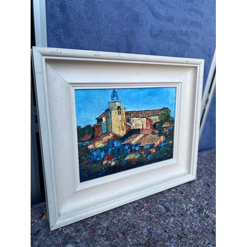 457 - Original Provencal roof scape acrylic painting signed by Jill Goodchild.