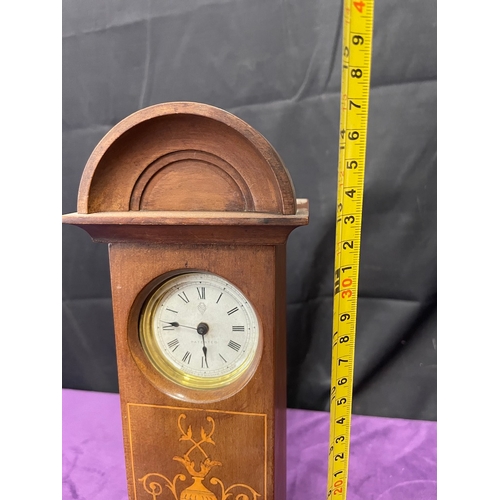 119 - Miniature Mahogany with marquetry Long Case Clock with British United Clock Co mechanism Movement - ... 