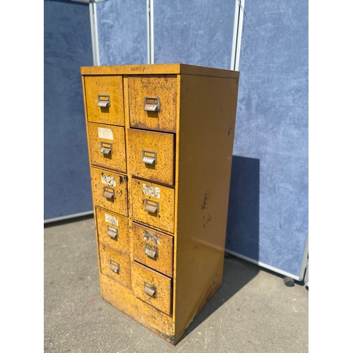 485 - Vintage tall industrial metal chest of ten drawers