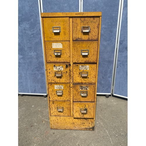 485 - Vintage tall industrial metal chest of ten drawers