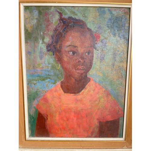 326 - A pair of signed paintings.
Bahamian Girl by Avril Linn 34cm x 45cm (painting dimension)
Still life ... 