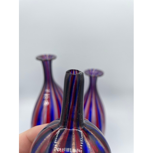 19 - A Pair of Vintage Striking Cobalt Blue, Red with Gold Speckle Linea Valentina Murano Glass Decanters... 