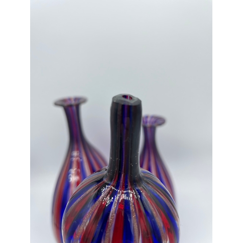 19 - A Pair of Vintage Striking Cobalt Blue, Red with Gold Speckle Linea Valentina Murano Glass Decanters... 