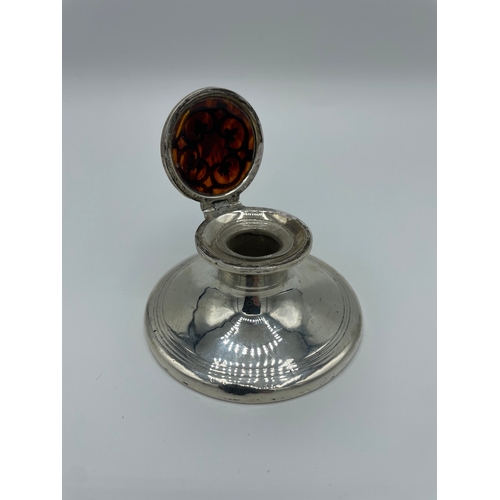 26 - Silver and Tortoise Shell Inkwell - Weighted