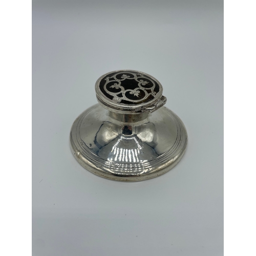 26 - Silver and Tortoise Shell Inkwell - Weighted