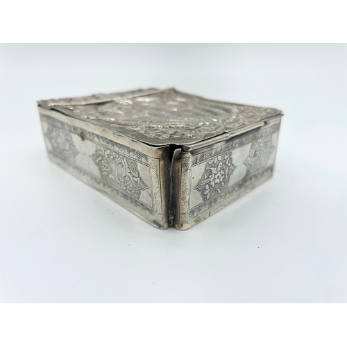 32 - Early 20th Century Engraved / Embossed  Japanese Silver Hallmarked Hinged box with foldout mirror an... 