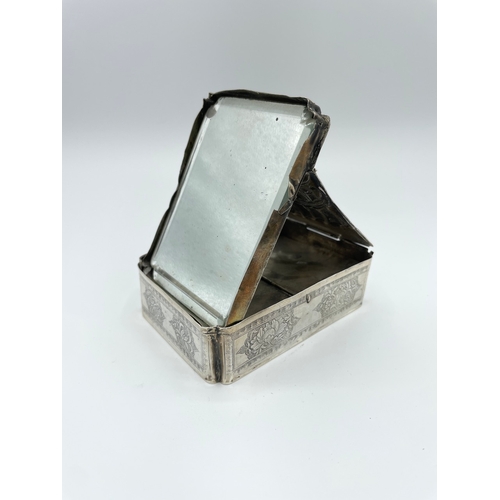 32 - Early 20th Century Engraved / Embossed  Japanese Silver Hallmarked Hinged box with foldout mirror an... 