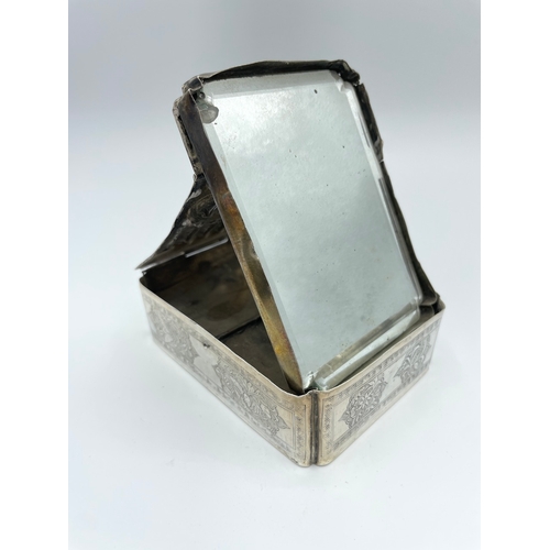 32 - Early 20th Century Engraved / Embossed  Japanese Silver Hallmarked Hinged box with foldout mirror an... 