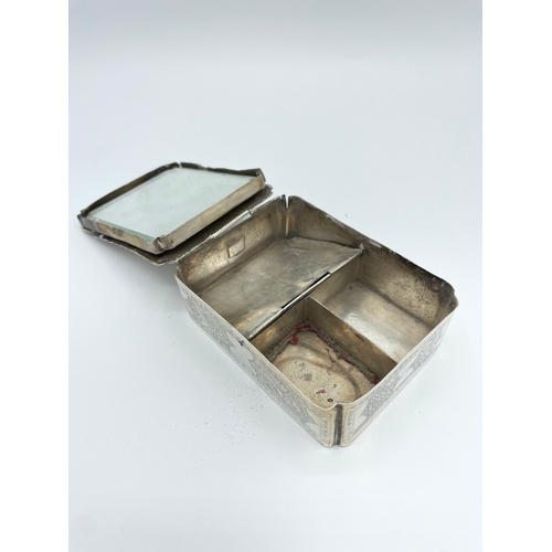 32 - Early 20th Century Engraved / Embossed  Japanese Silver Hallmarked Hinged box with foldout mirror an... 