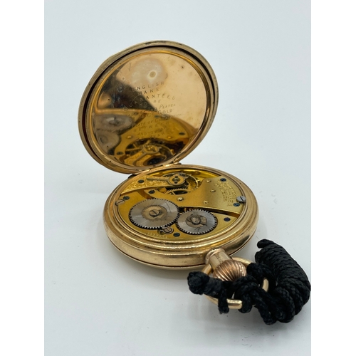 33 - 14ct Yellow Gold Plated Half Hunter American Waltham Traveller Pocket Watch with Monogram to rear