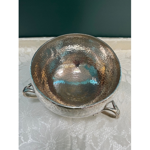 36 - Antique Edwardian heavy Sterling Silver Art Nouveau style table bowl, having a round hand-hammered a... 