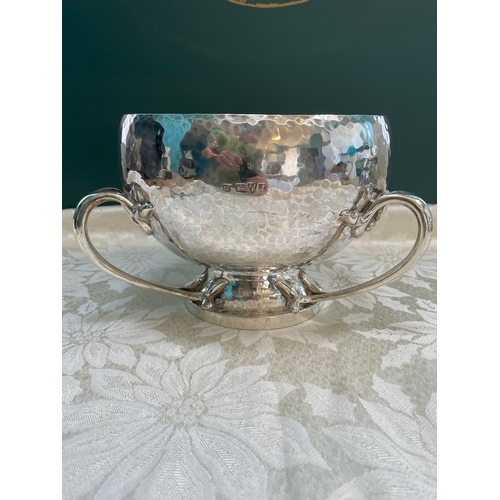 36 - Antique Edwardian heavy Sterling Silver Art Nouveau style table bowl, having a round hand-hammered a... 