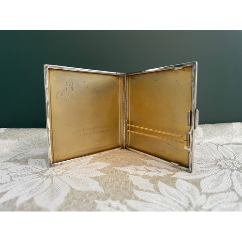 42 - 1960's Mappin & Webb Sterling Silver Machined Cigarette Case with Gilding - Birmingham 1962 - 145g