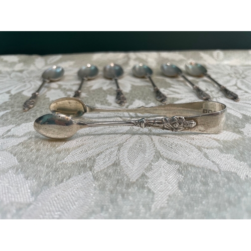 47 - Edwardian Sterling Silver Tea Spoons & Sugar Prongs by Horace Woodward & Co Ltd London 1910 - 113g